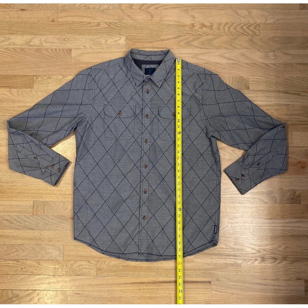 prAna Gray Cotton Blend Diamond Stripe Pattern Button Up Casual Shirt Men's L - Picture 10 of 11